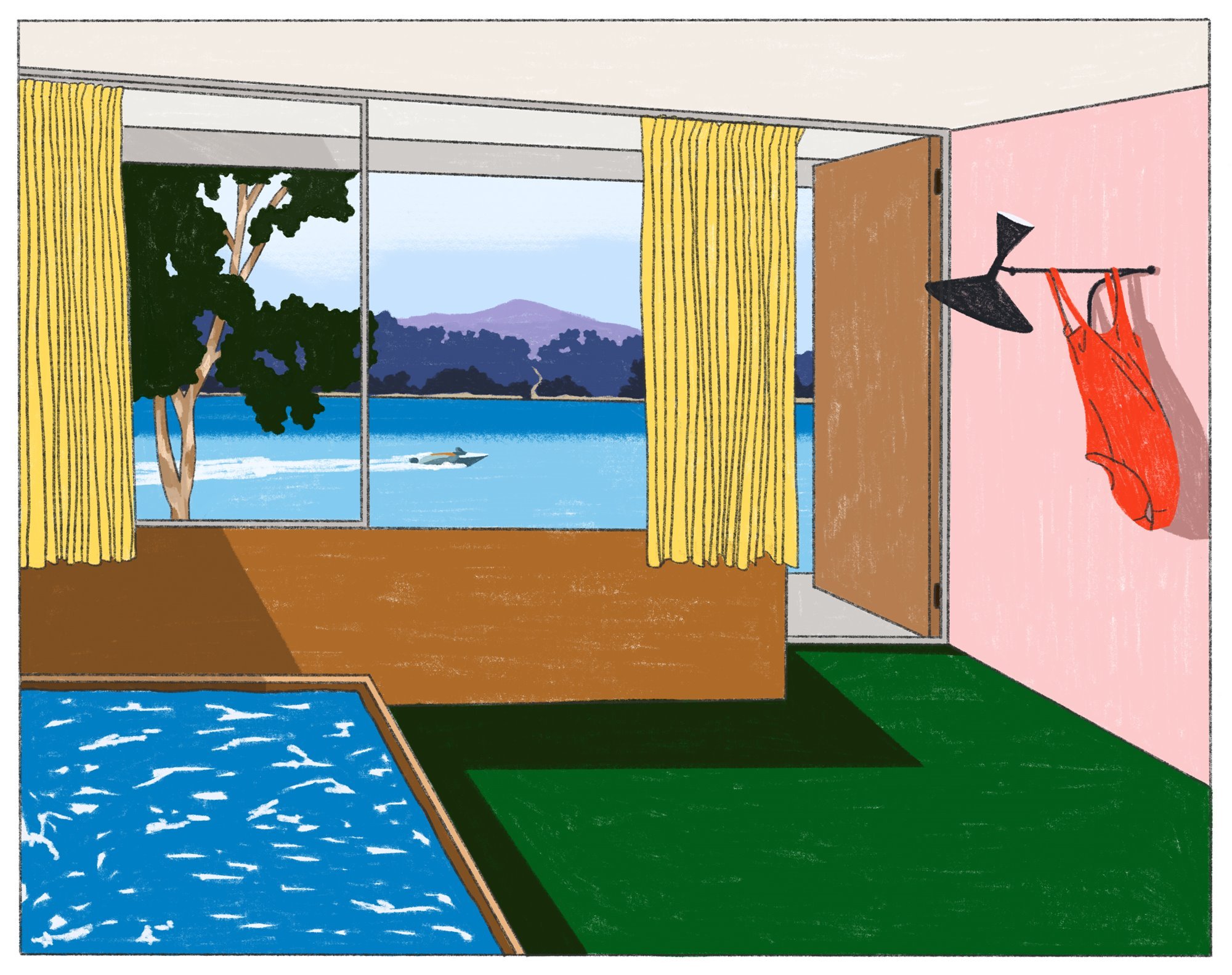 Ilustracion de Maaike Canne Resort Corbusier habitacion hotel
