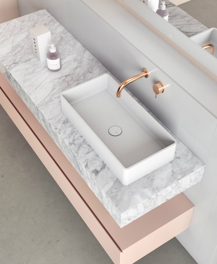 Esta nueva gama de piedras naturales de Fiora está pensada para las encimeras de sus muebles de baño. 