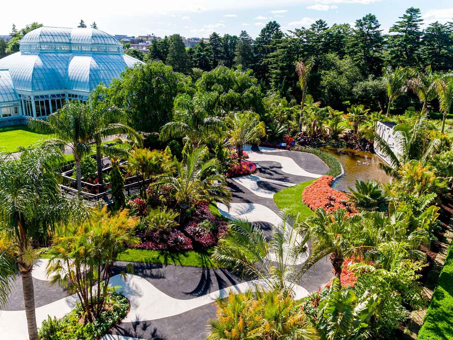 vista aerea del jardin modernista de la exposición Brazilian Modern: The Living Art of Roberto Burle Marx en el New York Botanical Garden