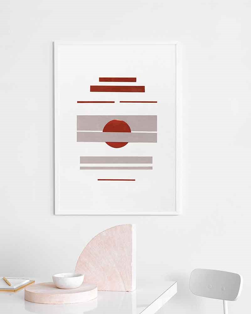 cuadro-abstracto-colores-blanco-beige-y-rojo-de-la-coleccion-Circles-de-Atelier-Cph