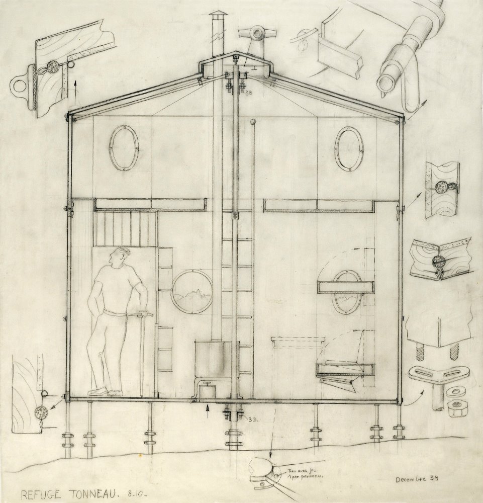 Plano del Refuge Tonneau de Charlotte Perriand y Pierre Jeanneret de 1938