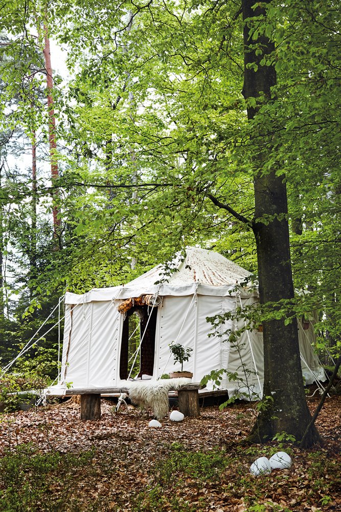 tiendas de campaña en el hotel rural en Suecia Stedsans in the woods