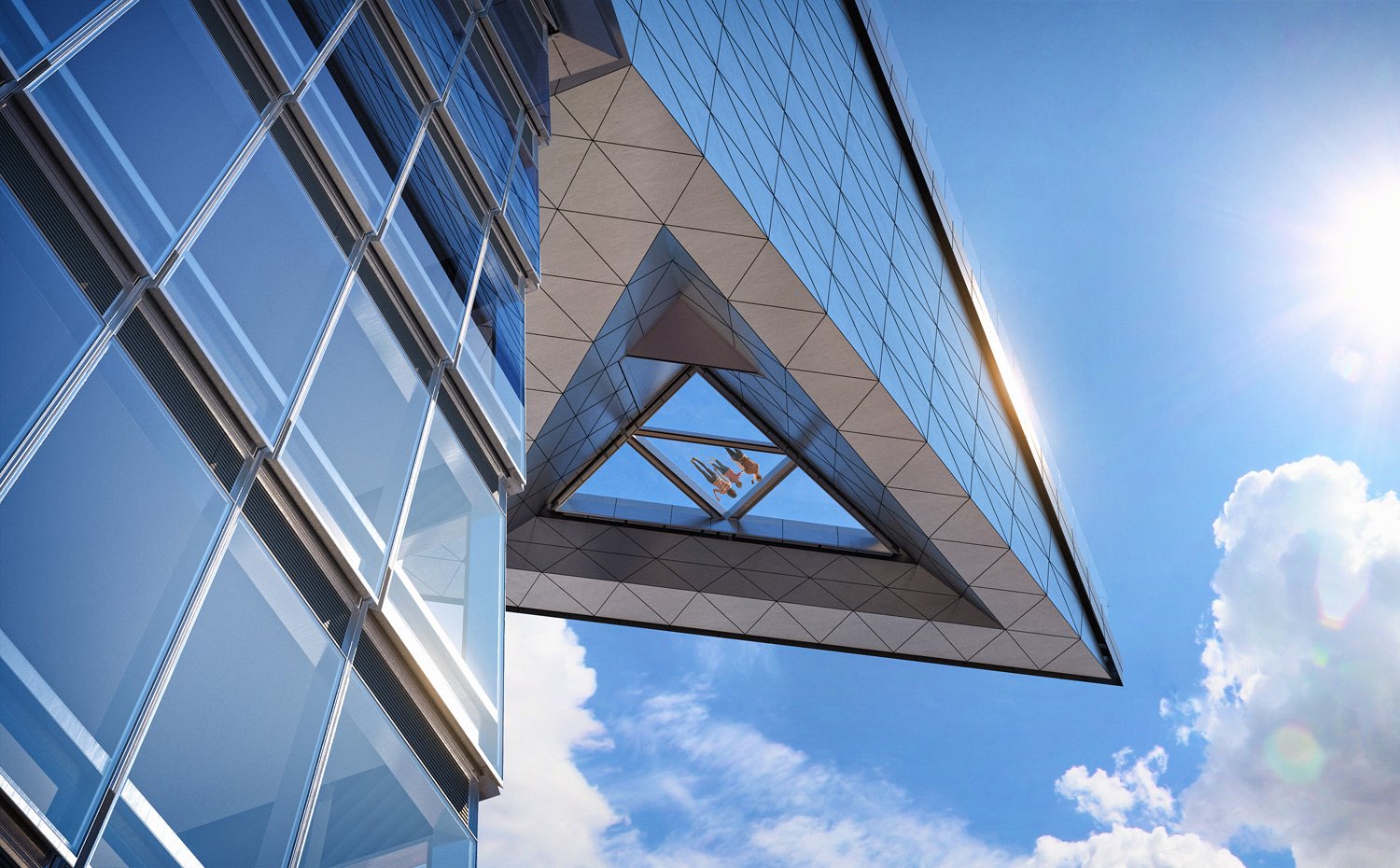Vista del suelo de cristal del edificio desde abajo