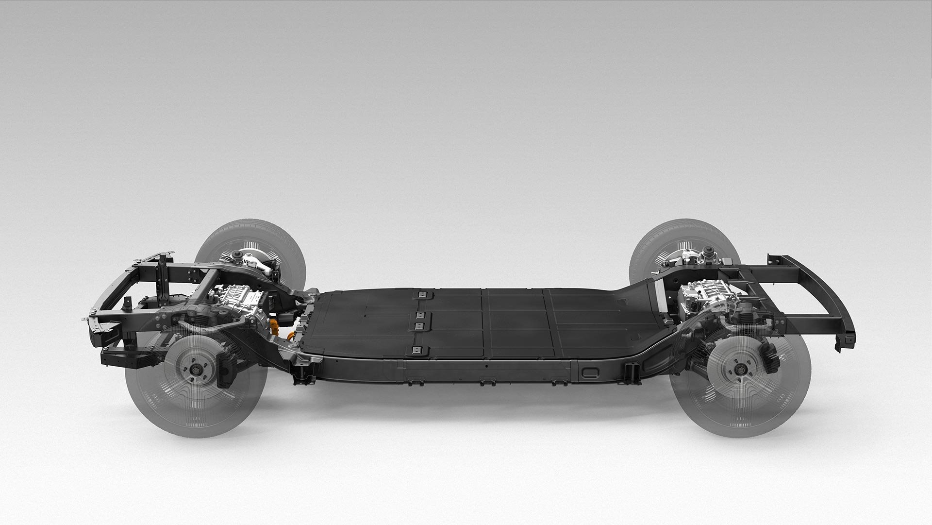 La plataforma tipo "skateboard" o monopatín permite un diseño extraplano del conjunto de baterías y la transmisión mecánica para dejar más espacio para el habitáculo