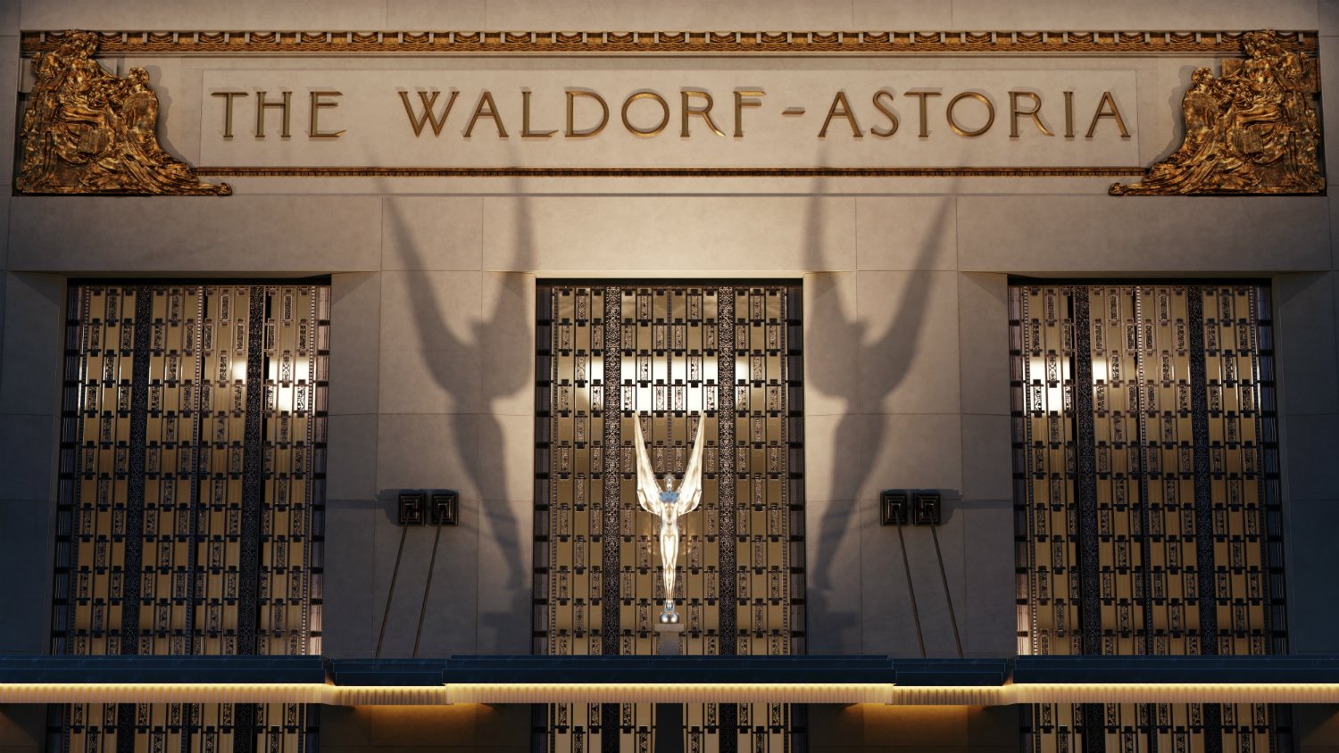 Detalle de la fachada de The Towers of The Waldorf Astoria en Nueva York