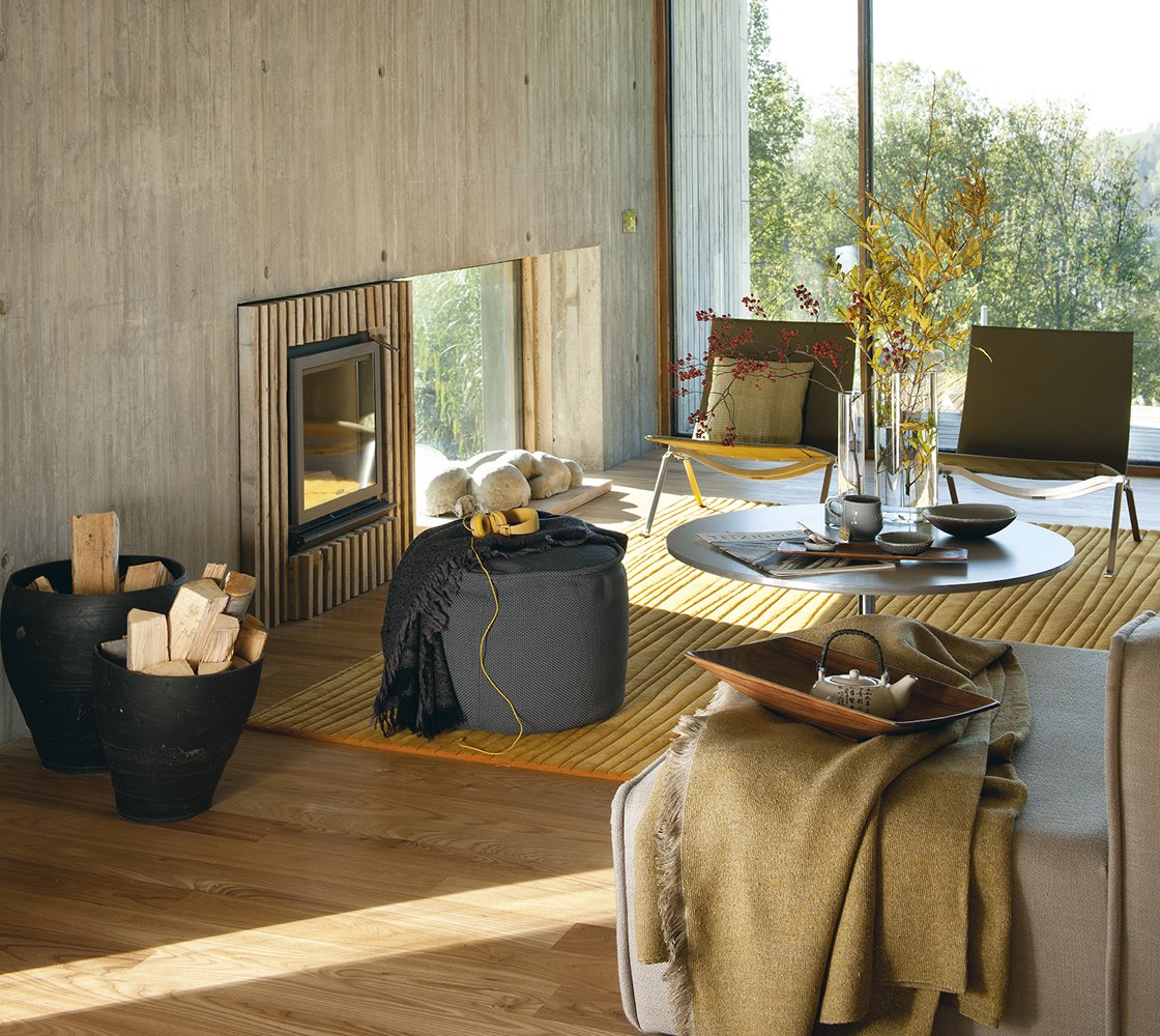 casa sana salón chimenea
