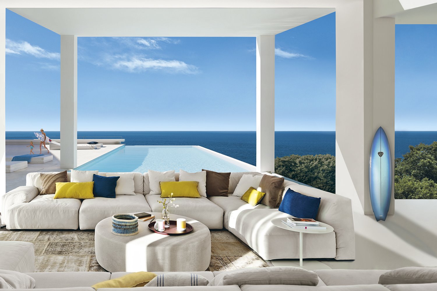 casa sana salón terraza piscina