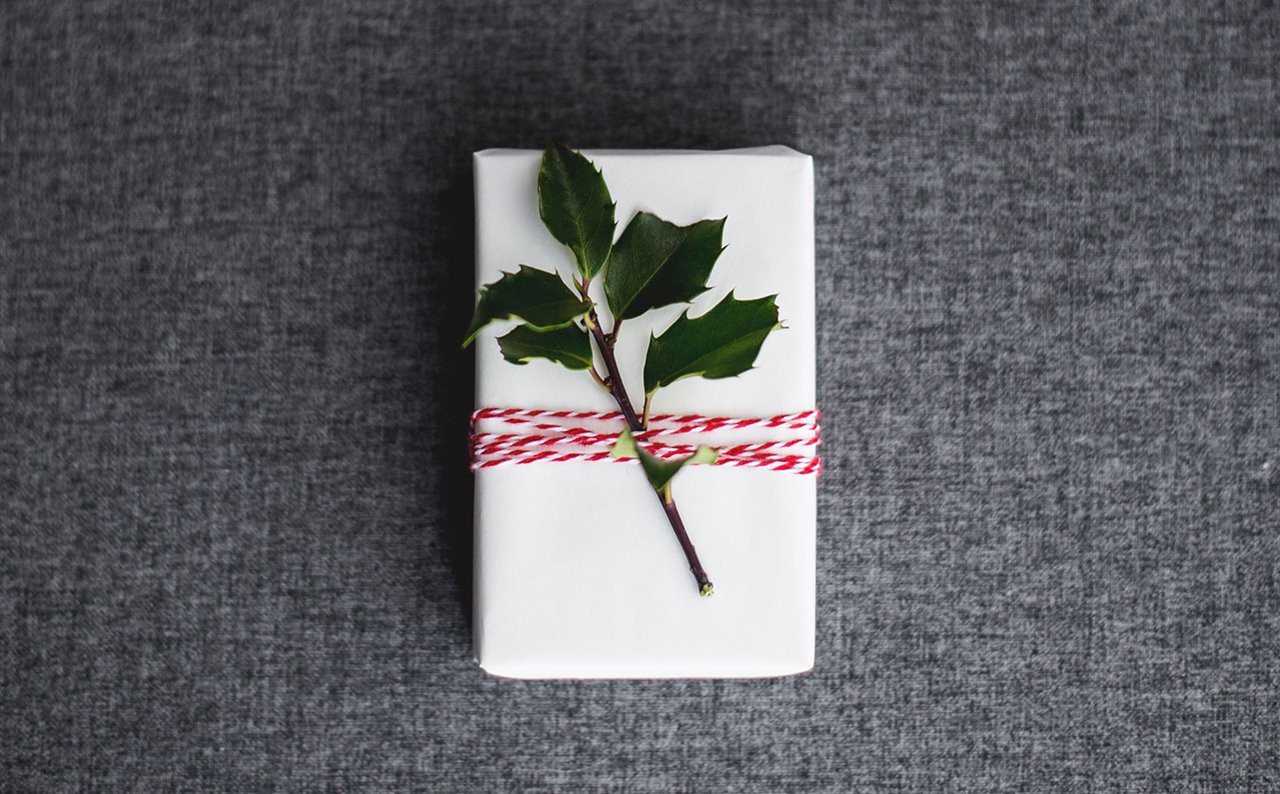 Regalo envuelto con papel y rama