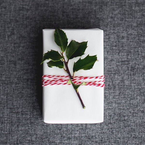 Regalo envuelto con papel y rama