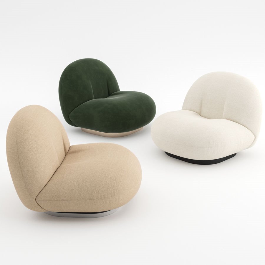 El sillón Pacha de Pierre Paulin para Gubi en tres tapizados diferentes. 