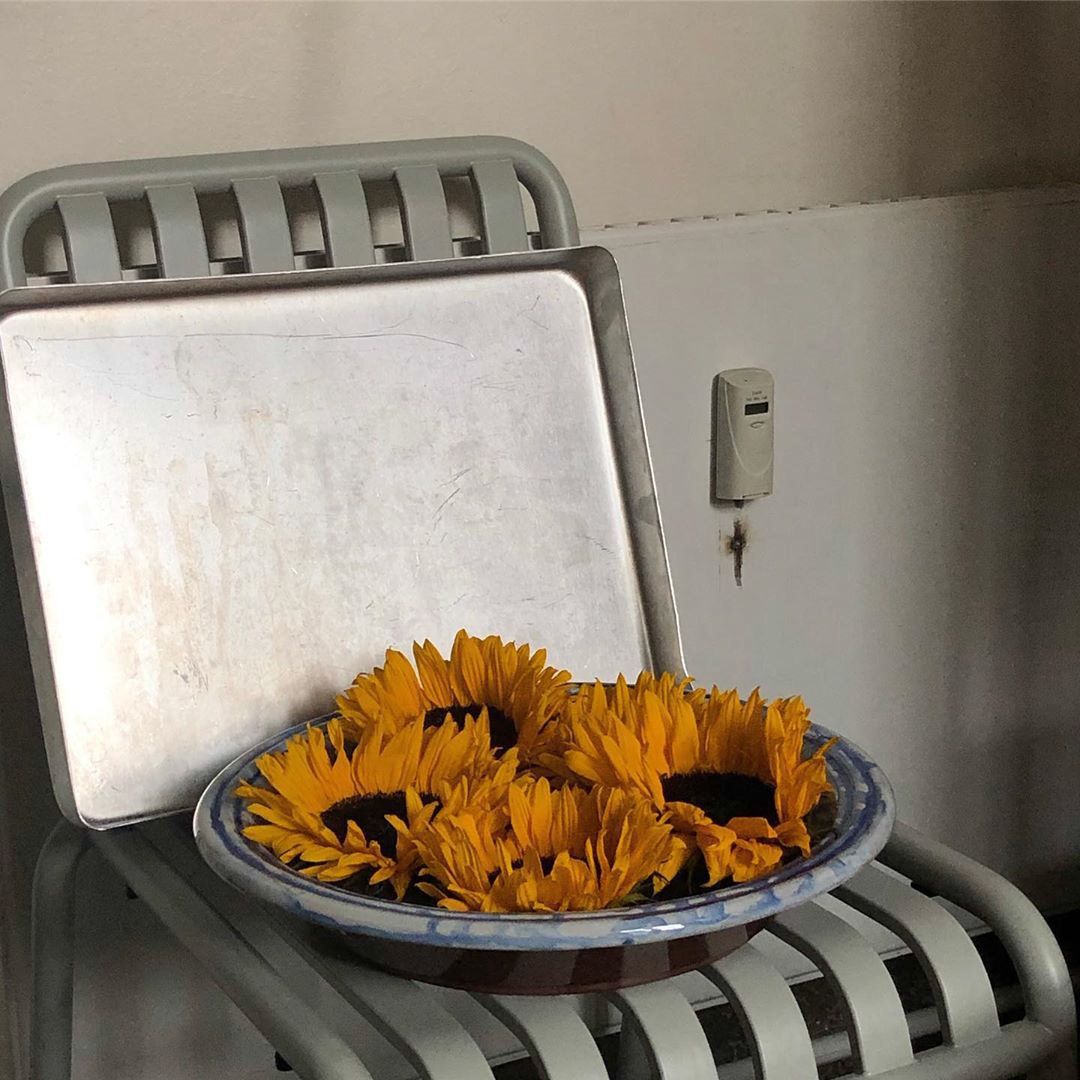 Los girasoles en la cocina, encima de una silla de Bouroullec