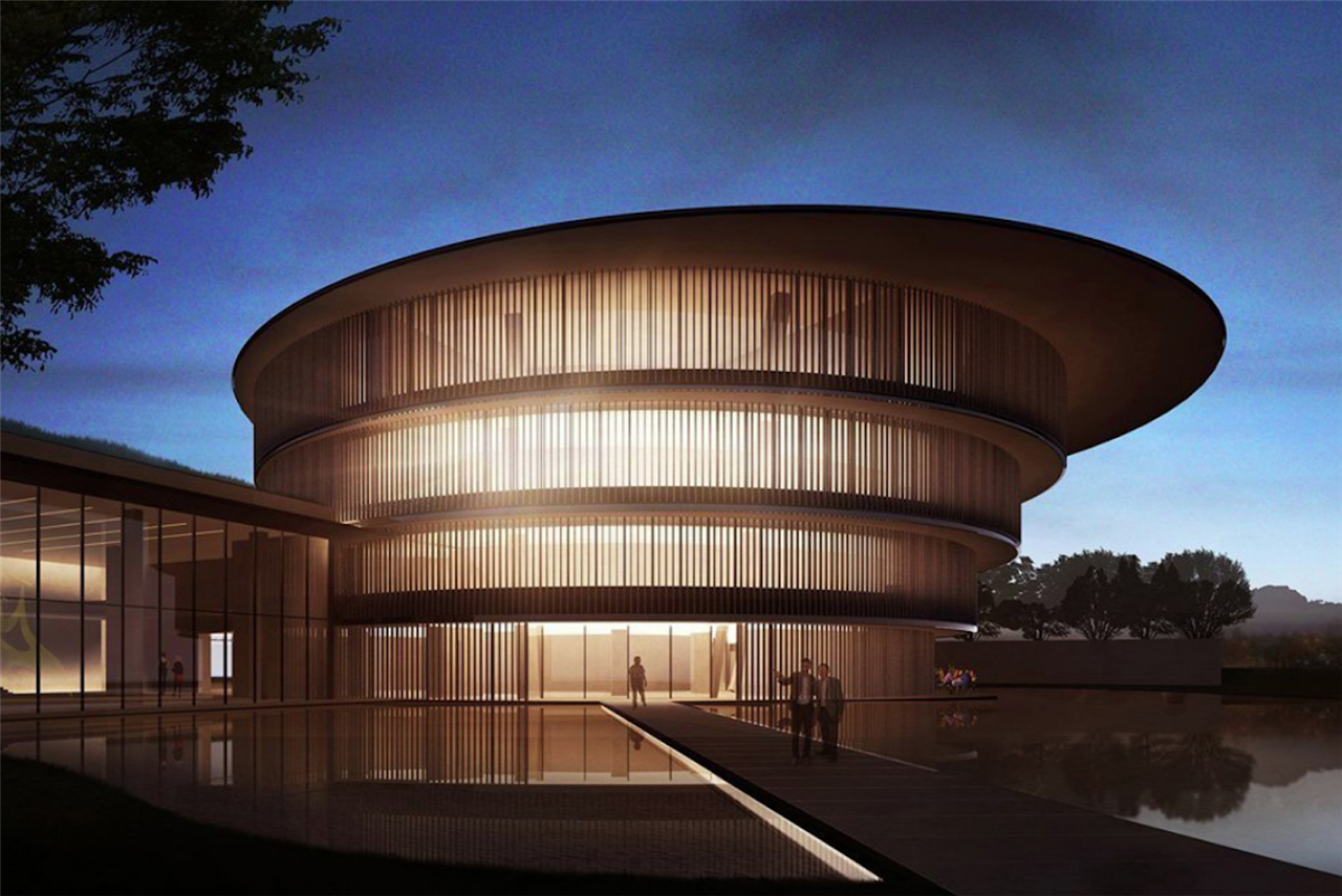 La torre circular creada por el estudio de Tadao Ando estaba previsto que se inaugurara el 20 de marzo, pero el coronavirus ha paralizado los últimos trabajos.