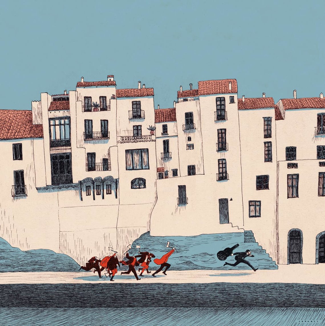 Obra de Javi Aznarez que representa Cadaqués, de la colección The Beheaheads