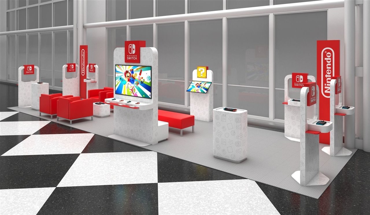 Recreación de uno de los espacios planteados por nintendo en un aeropuerto