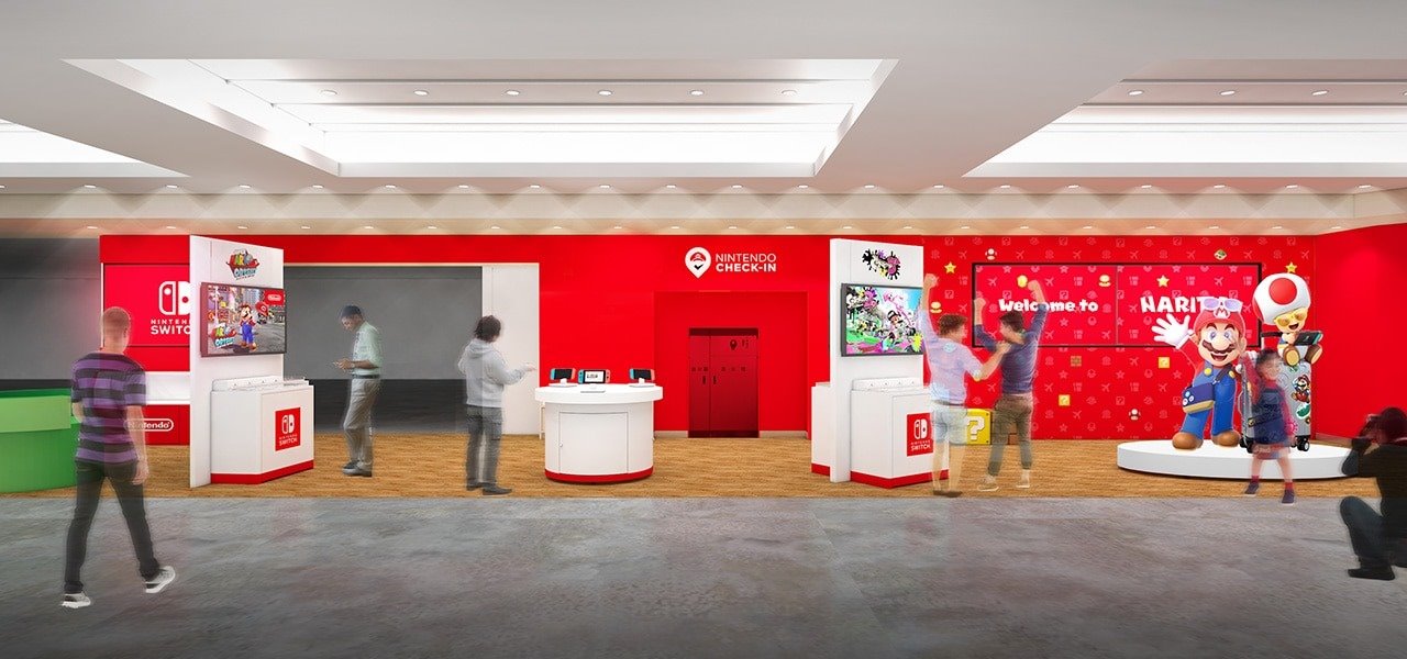 Una recreación virtual de uno de los espacios que Nintendo va a abrir en aeropuertos estaounidenses.