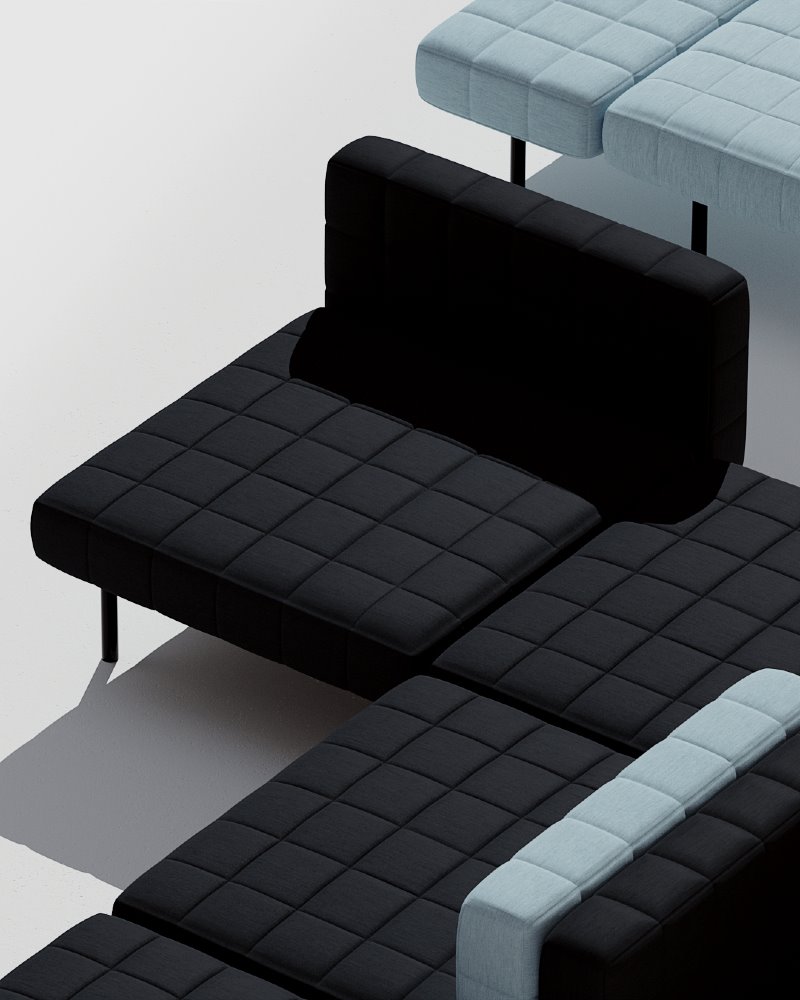 Gracias a sus múltiples configuraciones funciona tanto de sofá como de reposapiés o taburete bajo. 