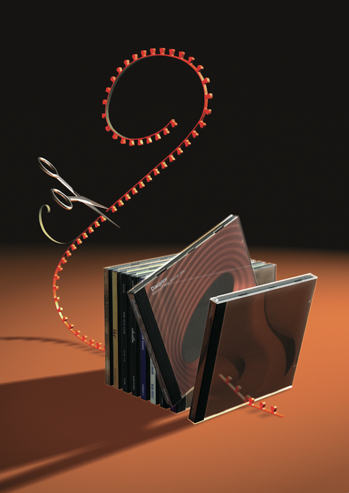 El archivador de cd y dvd «The Soundtrack», un diseño de 1998, para Alessi, que puede considerarse como una versión en miniatura de su estantería «The Bookworm».
