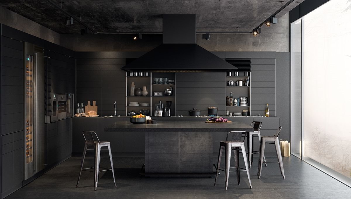 Cocina con muebles de color negro