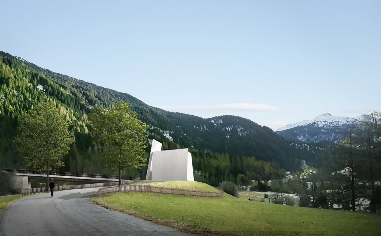 El proyecto consiste en un templo visible desde lejos, que invite a una parada en el camino y que sirva de «faro» para toda la región del cantón de los Grisones.