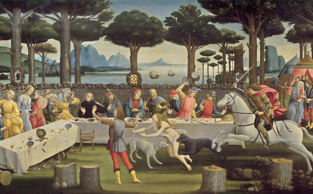 El tercer episodio de «La historia de Nastagio degli Onesti», témpera sobre tabla (83×142 cm) de Sandro Botticelli, fechada en 1483 y conservada en el Museo del Prado en Madrid. Se basa en «El Infierno para los enamorados crueles», el octavo cuento de la quinta jornada del «Decamerón» de Boccaccio escrito un siglo antes.