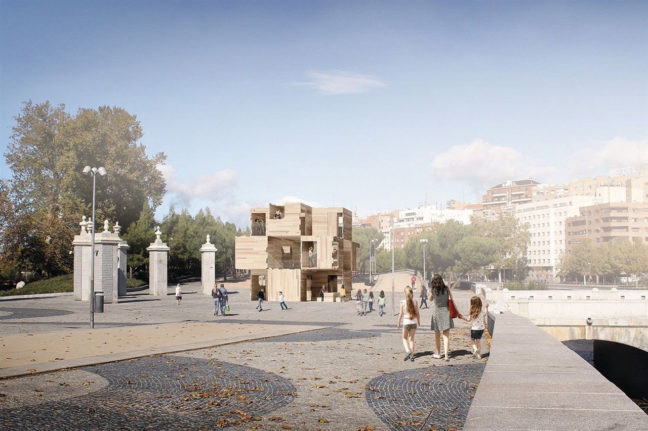 Proyecto MultiPly, de Waugh Thistleton Architects para el Consejo de Exportación de Frondosas Americanas (AHEC) en Madrid Design Festival 2020.