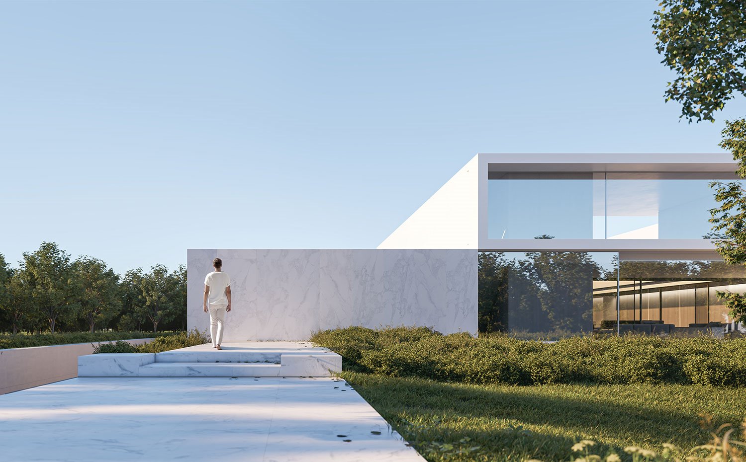 Lateral de casa con escaleras de acceso y cerramientos de cristal