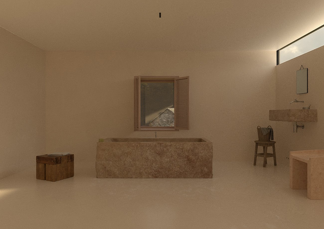 SHOT42. casa minimalista en Francia bañera piedra