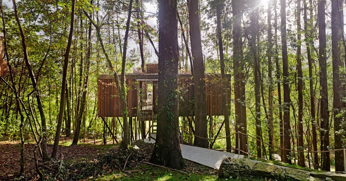 una casa prefabricada sobre un árbol que imita las de nuestra infancia