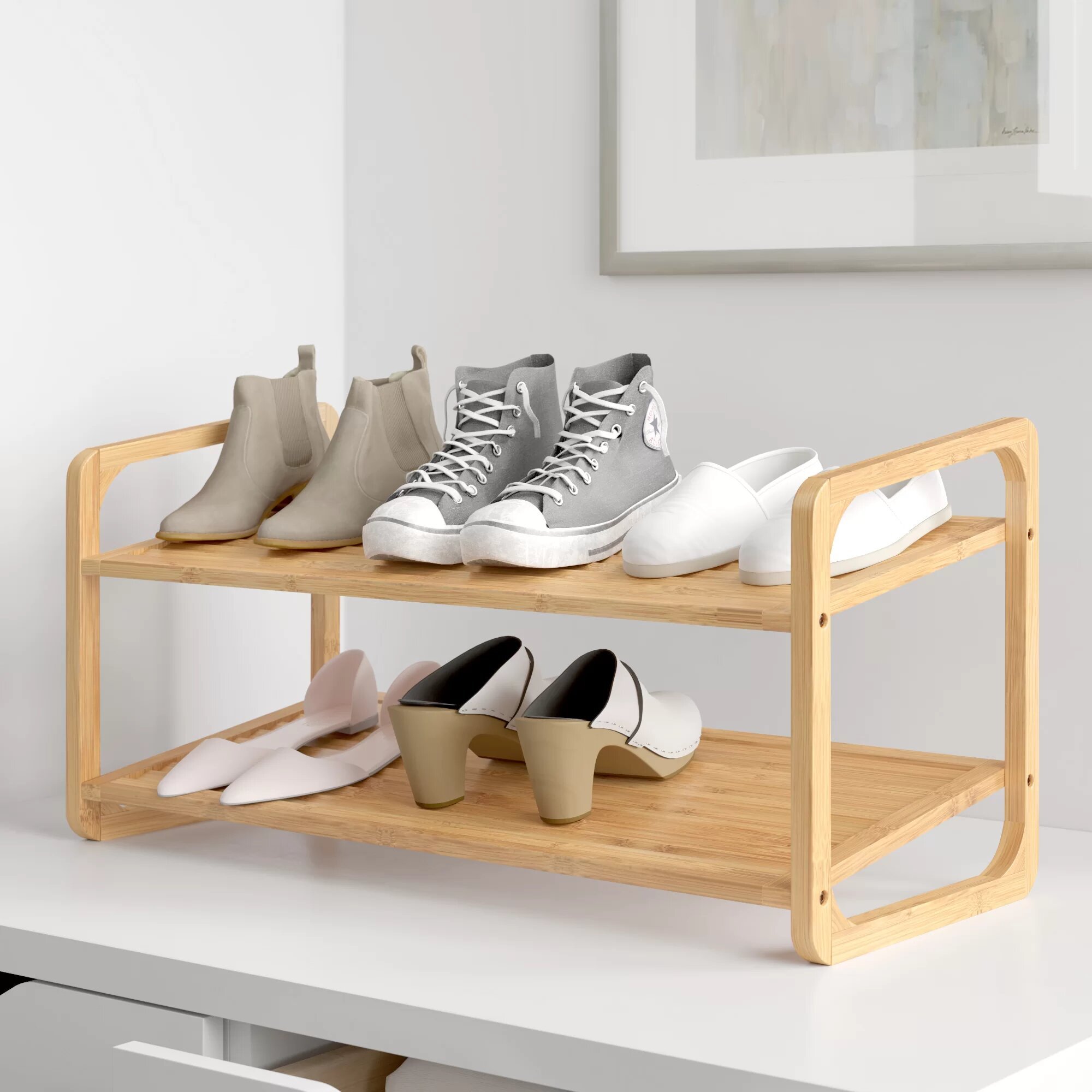 zapatero sobre la cómoda. 2-tier-bamboo-8-pair-shoe-rack