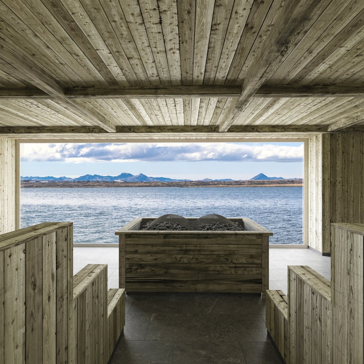 Sky Lagoon contará también con una sauna que ofrecerá vistas de la bahía en la que se sitúa el puerto de Kársnes.
