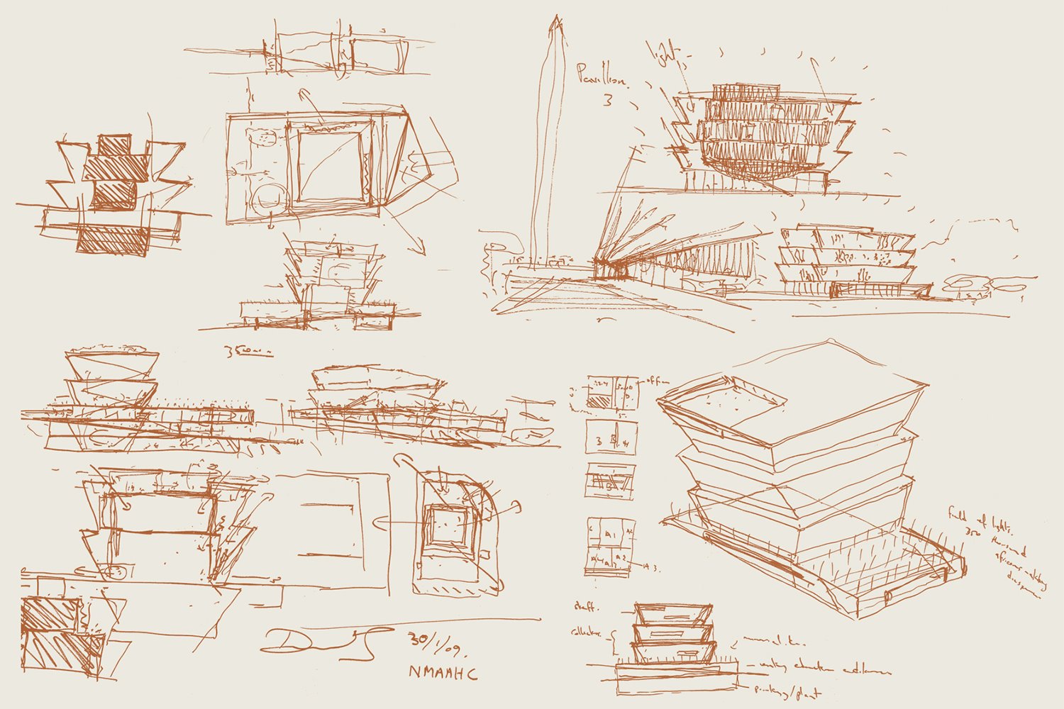design miami David Adjaye Smithsonian Sketch 16x22 inches copper ink on paper $1,000