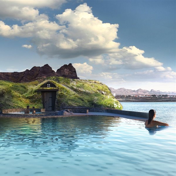 La piscina, creada aprovechando un manantial de aguas termales, se construirá con bordes de efecto infinito.