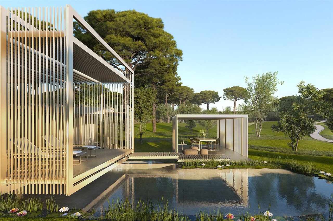 Al ser una casa paisaje, los materiales utilizados hacen que su estructura hable a través de un lenguaje de umbráculos y elementos propios de jardín.