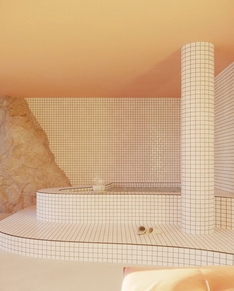 Baño con azulejos blancos
