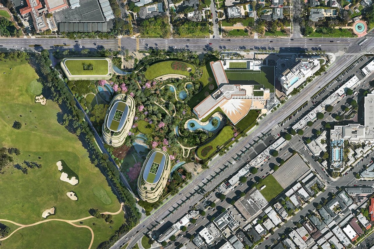 El proyecto ocupa un área triangular de siete hectáreas en una de las zonas más exclusivas de Beverly Hills