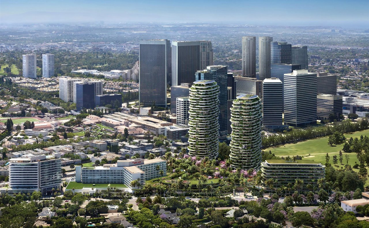 One Beverly Hills es un proyecto mixto que incluye torres residenciales, un hotel de lujo y un centro comercial rodeado de zonas verdes.