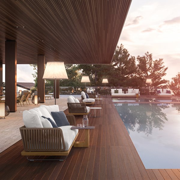 Pasea de la mano de Minotti por un resort virtual lleno de lujo y glamour