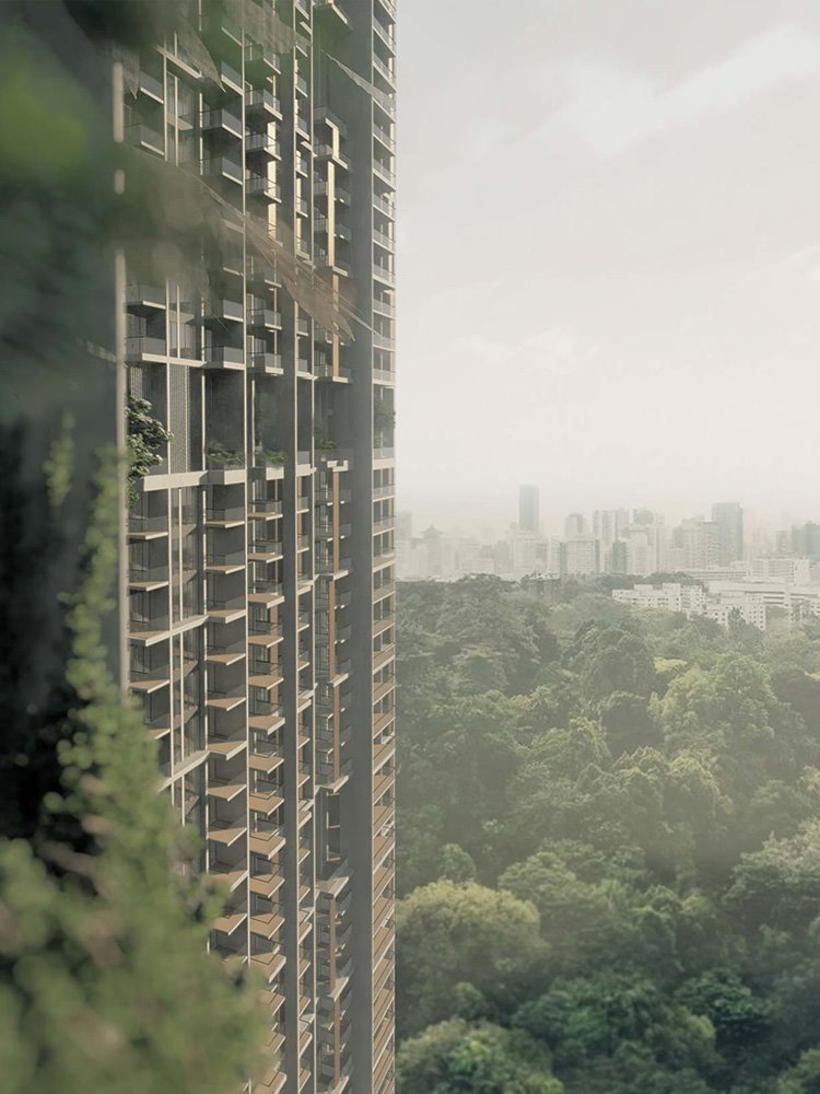 Caracterizadas por líneas simples y afiladas, las torres sostienen las terrazas rompiendo la escala de los rascacielos y creando una conexión visual con la naturaleza.