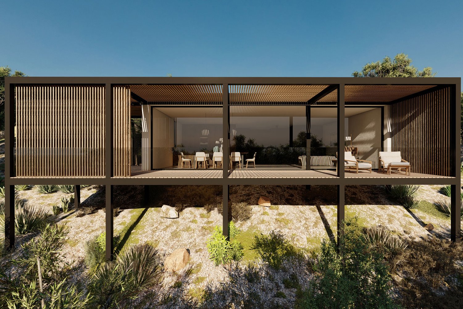 Casa prefabricada sobra una montaña.