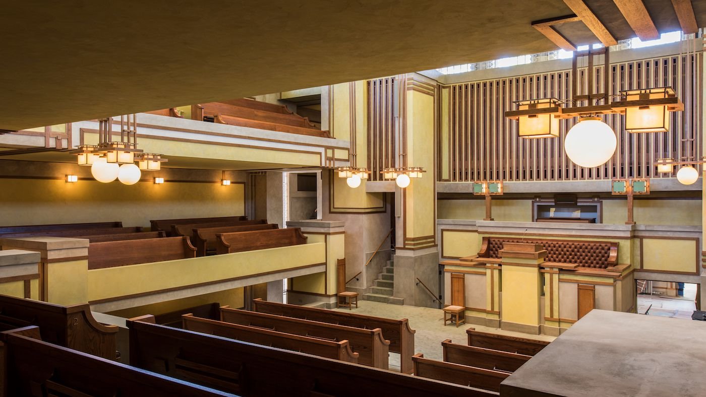 Unity-temple-Frank-Lloyd-Wright-documental Brad Pitt interior 3