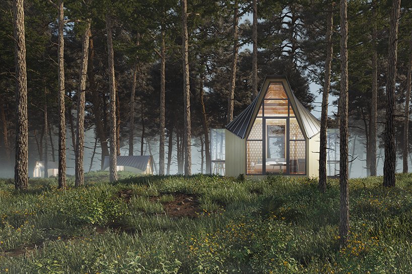 Casa prefabricada para estudiantes diseñada por AMDL circle y Michele de Lucchi en un bosque