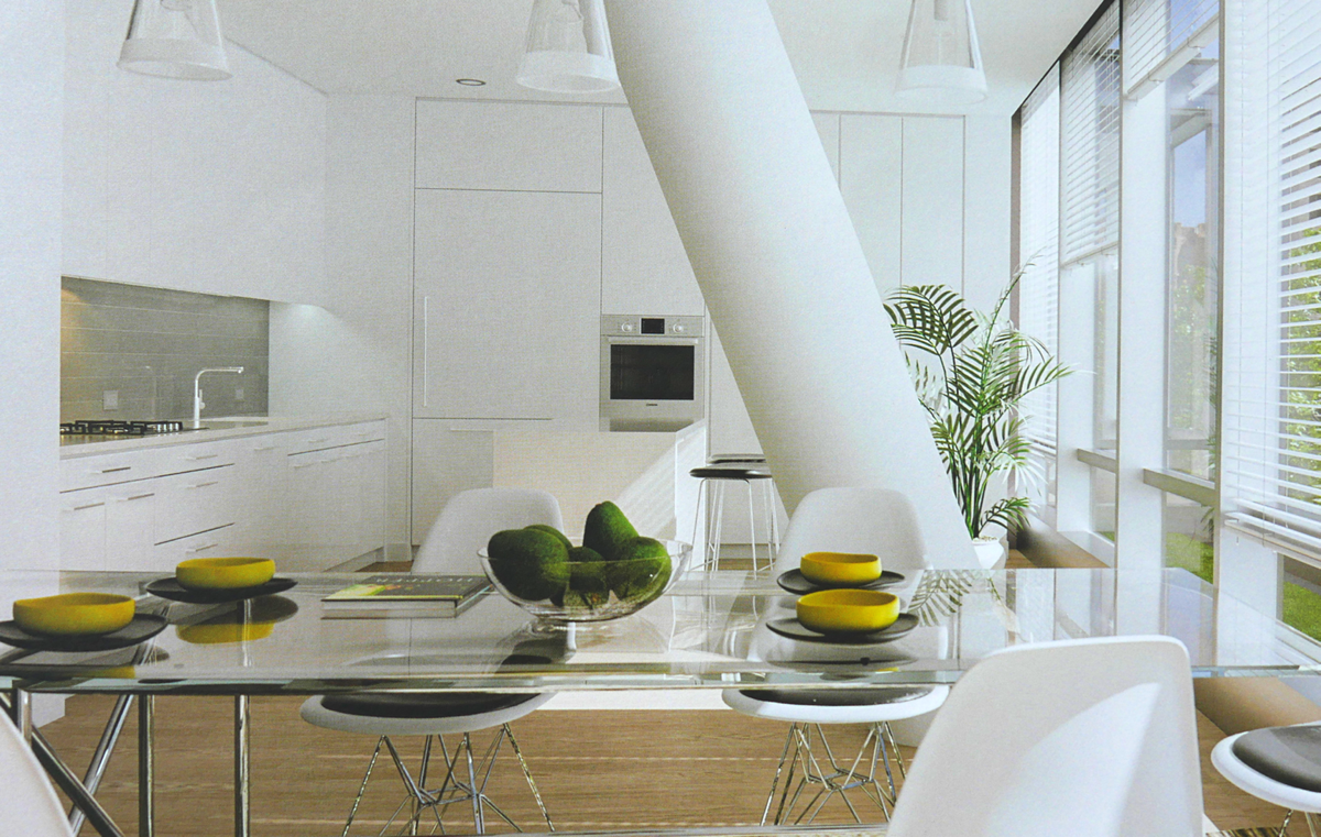Cocina con comedor mesa de cristal de la casa de la vicepresidenta de EEUU Kamala Harris en Washington