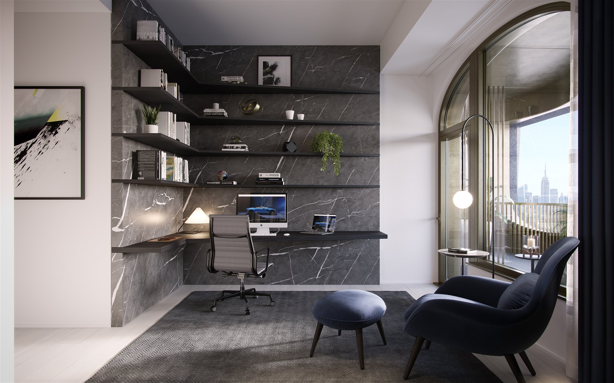 Zona de trabajo de la casa diseñada por David Adjaye para Aston MArtin
