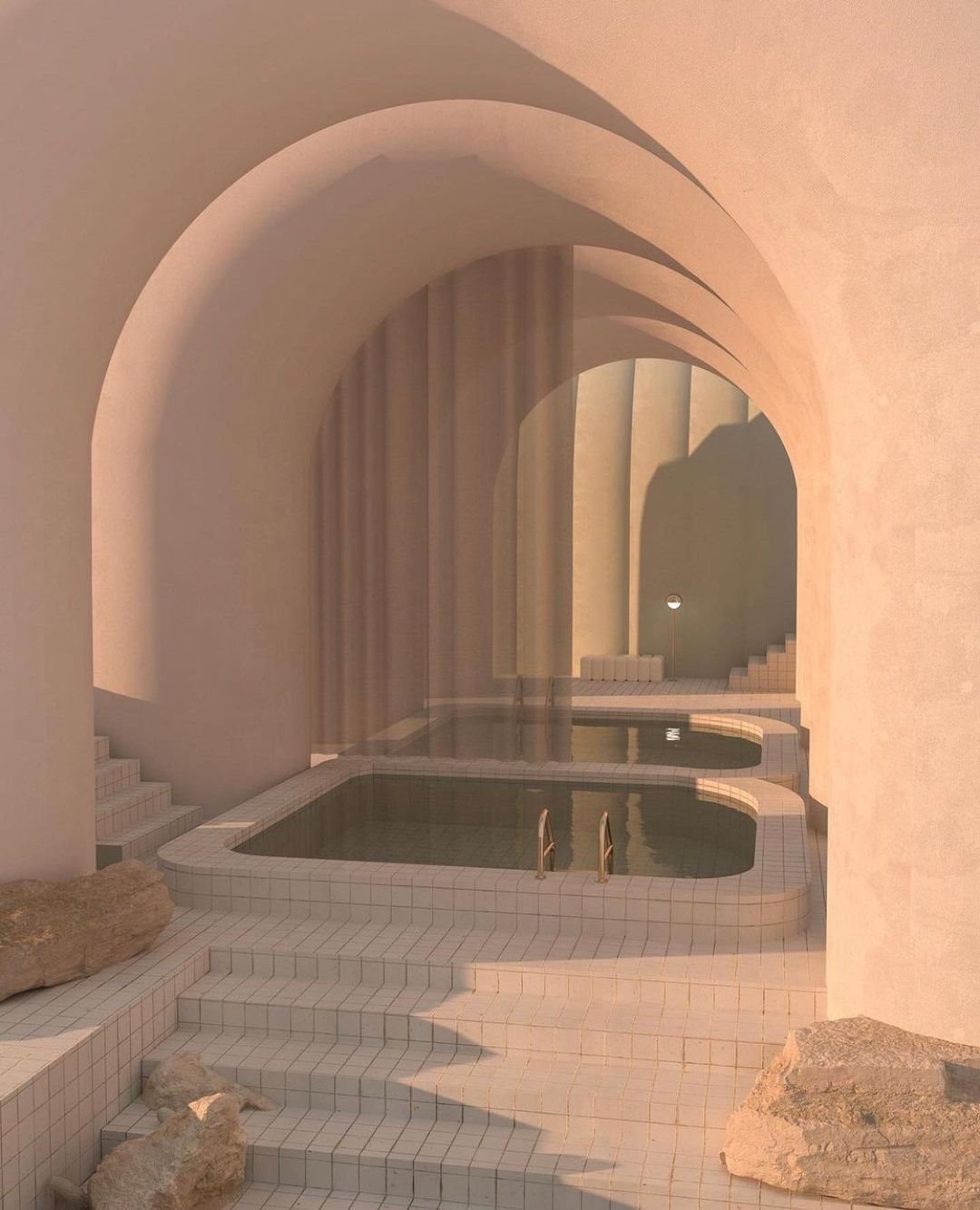 ARcos con piscina de color rosa