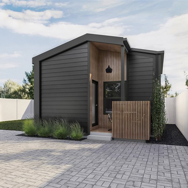 Los modelos de United Dwelling incluyen un pequeño porche.