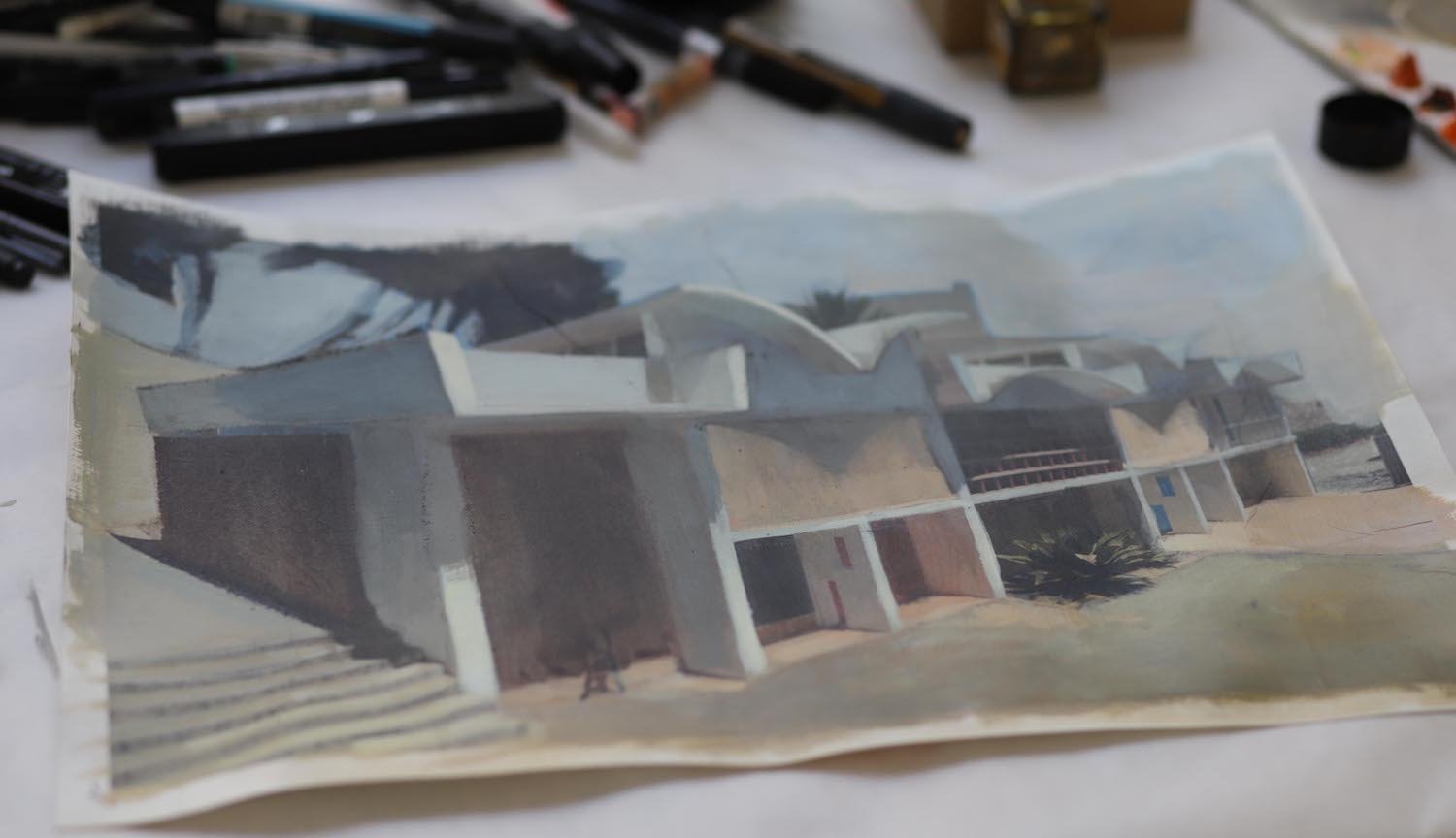 Uno de las múltiples pinturas que ha realizado Bea Sarrias sobre el estudio de Miró en Mallorca. 