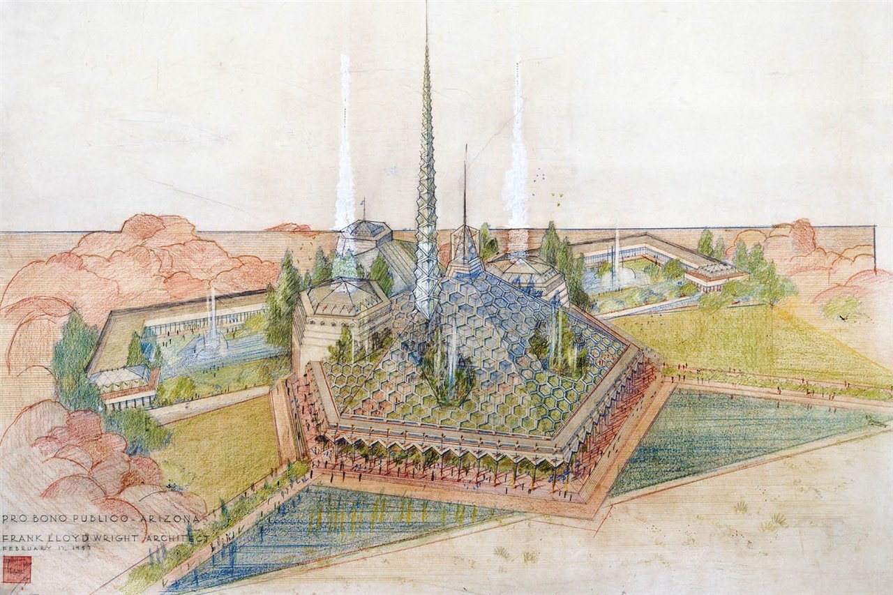 David Romero se ha inspirado en dibujos originales de Frank Lloyd Wright para recrear Arizona Capitol con modernas herramientas digitales.