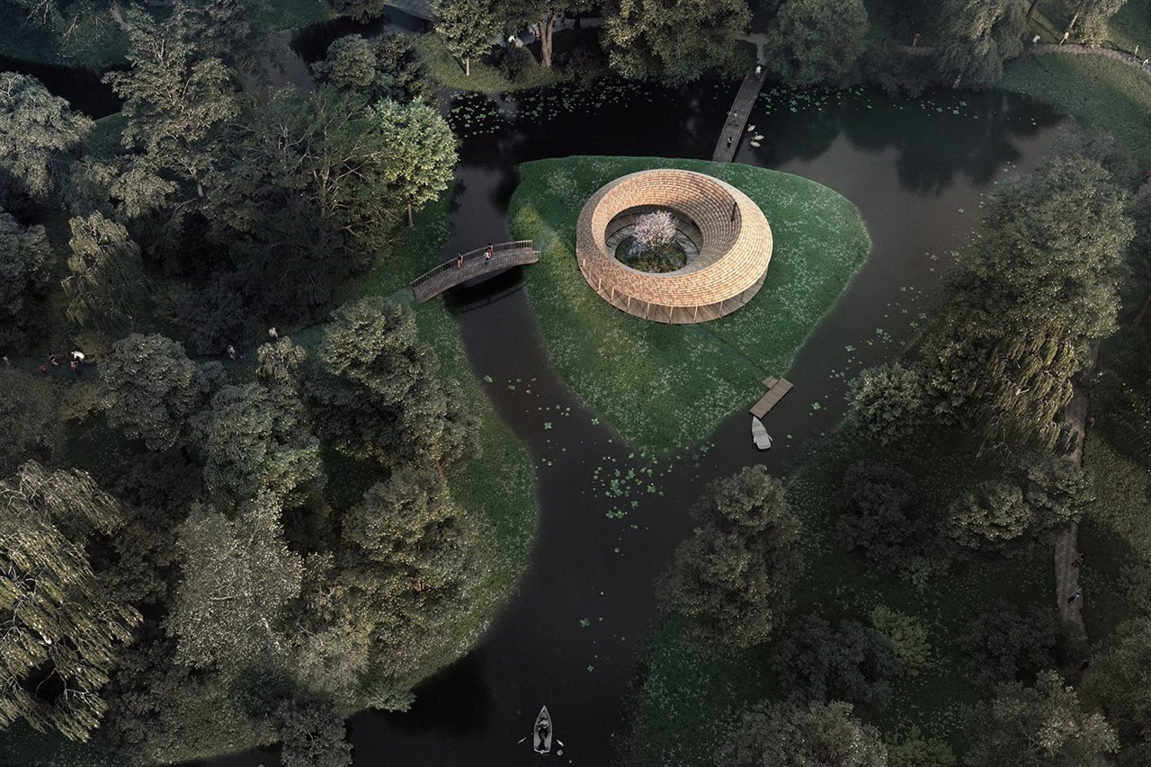 El Jardín Romántico de Sanderumgaard está conformado por una red de canales navegables en barca salpicada de islotes con pabellones.