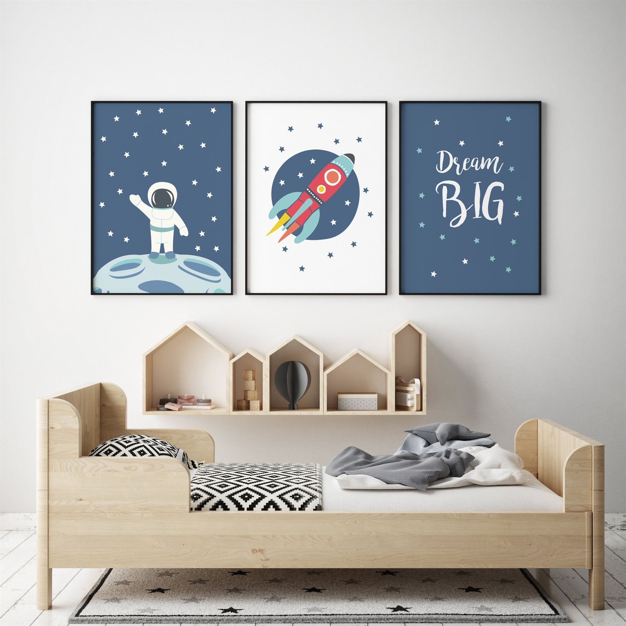 Habitacion infantil con decoracion de astronautas. Decoración espacial