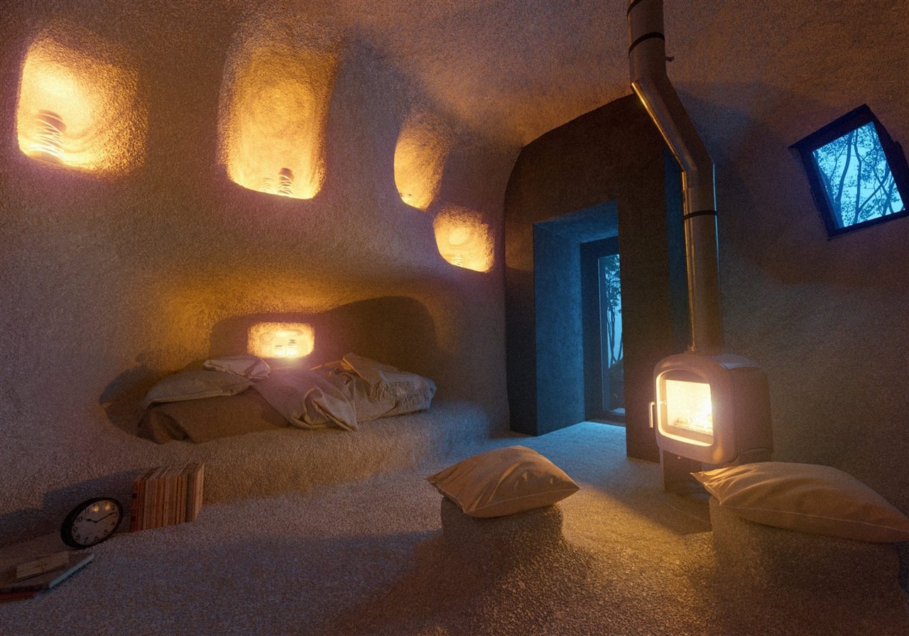 El interior es oscuro y acogedor es como una cueva caldeada en medio de la nieve: sería un lugar para descansar del mundo y soñar con otros, pensaron sus autores